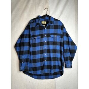 Field & Stream Mens Blue Black Buffalo Plaid Flannel Button Down Shirt XL Cotton